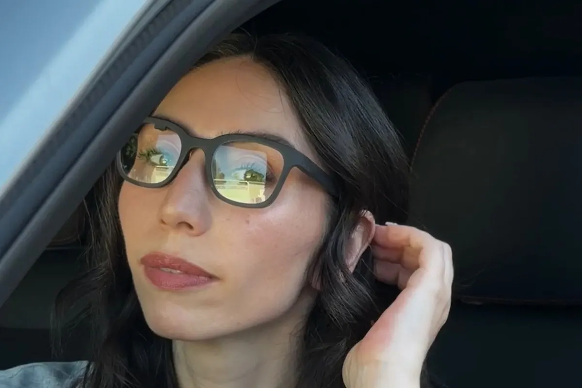 Brilliant Labs Halo, Brilliant Labs Halo, woman wearing glasses sitting in a car