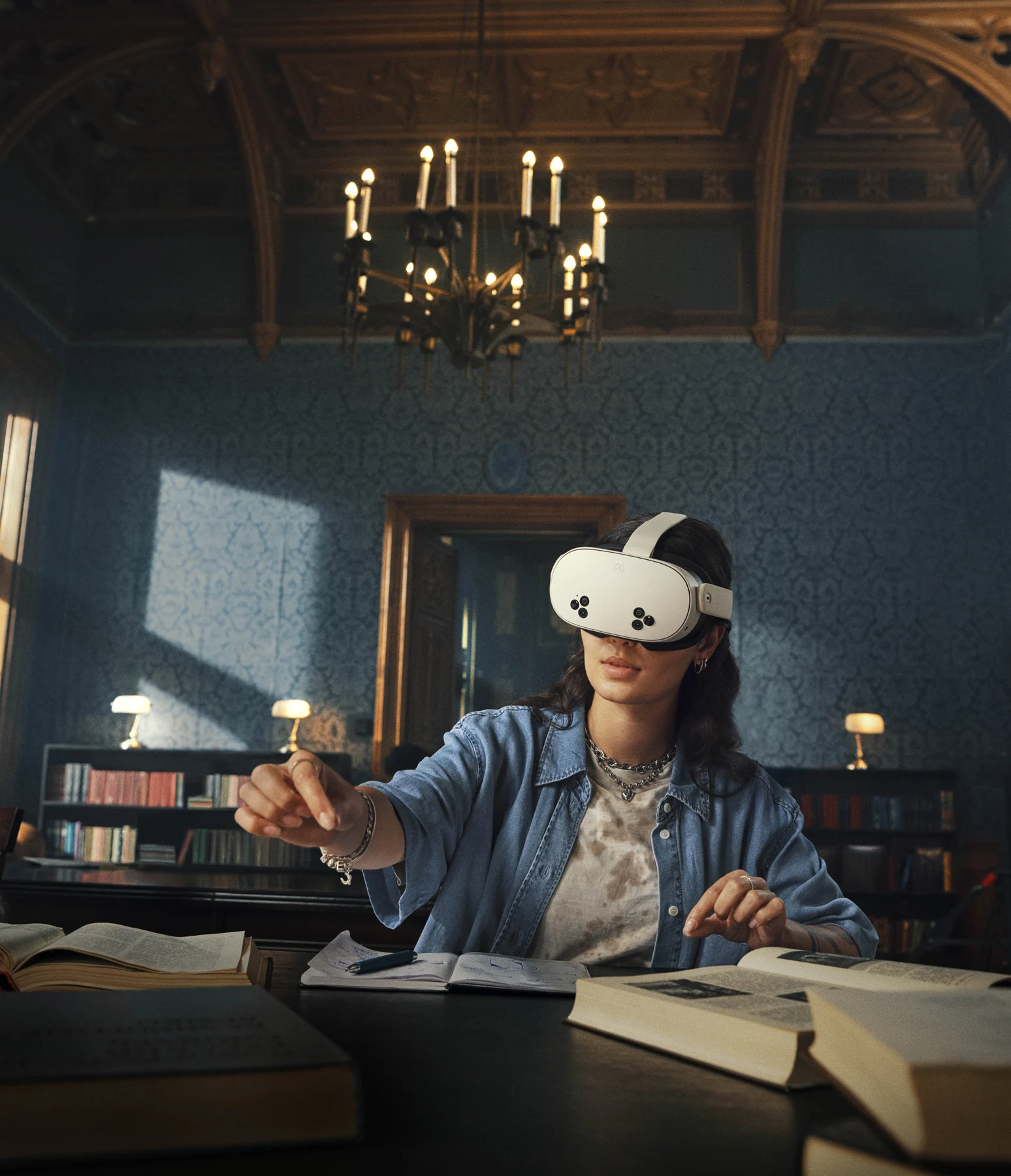 Using a Meta Quest headset at a desk