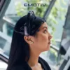 Side view of a woman wearing an EMOTIV EPOC X EEG headset