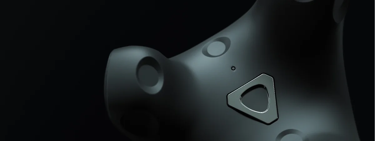 Close-up of an HTC VIVE Tracker 3.0 on a black background