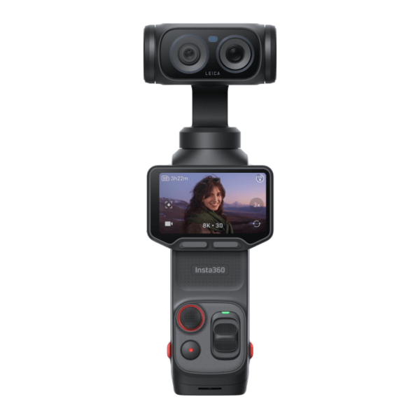 Insta360 Luna Ultra Cosmic Black — pełna kamera, widok z przodu Insta360 Luna Ultra Cosmic Black — full camera, front view, transparent background