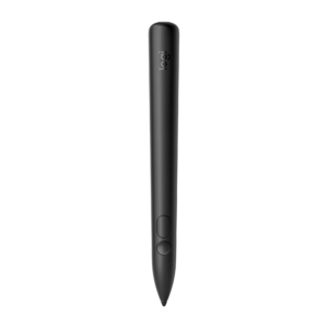 Logitech Muse: the complete stylus from the front, showing the buttons and tip, with a transparent background
