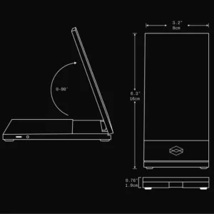 Wymiary i zakres nachylenia obudowy Looking Glass Go na schemacie producenta