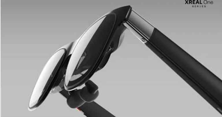 XREAL One, XREAL One, close-up of the hinge and temple finish on the AR glasses