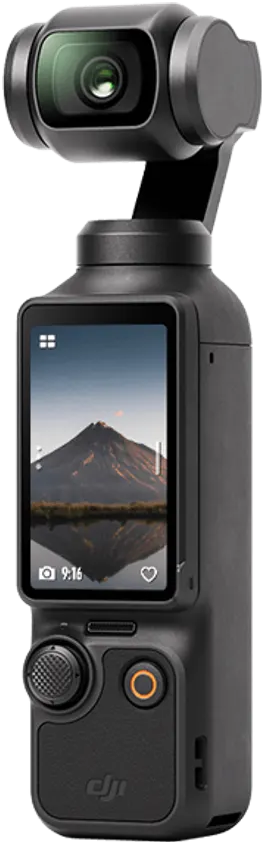 DJI Osmo Pocket 3 Creator Combo camera, DJI Osmo Pocket 3, pocket camera with stabilization, side view against a white background