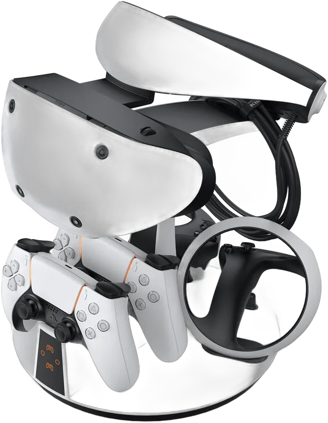 KIWI Design D2, stacja ładująca do PSVR2 i PS5, widok główny z goglami i kontrolerami