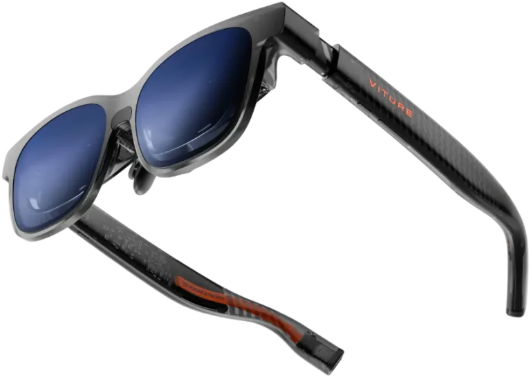 Viture Luma, VITURE Luma, XR glasses viewed from the side against a white background, temples folded