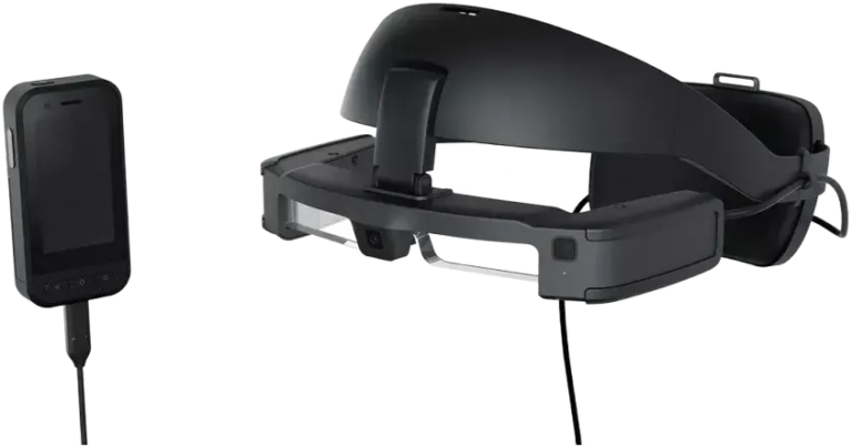 Epson Moverio BT-45CS, Epson Moverio BT-45CS, AR glasses and controller, three-quarter view