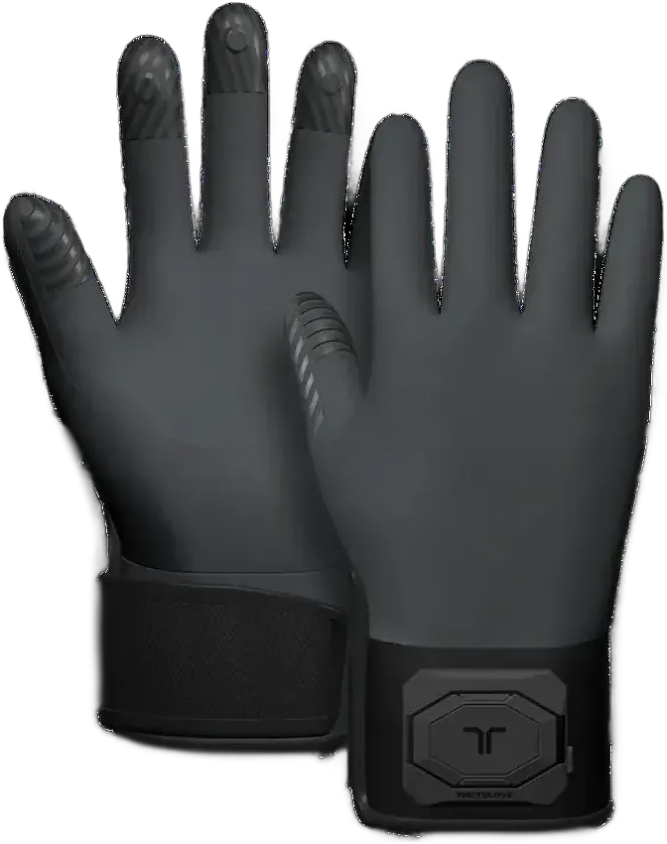 bHaptics TactGlove DK3 haptic VR gloves, front and rear views
