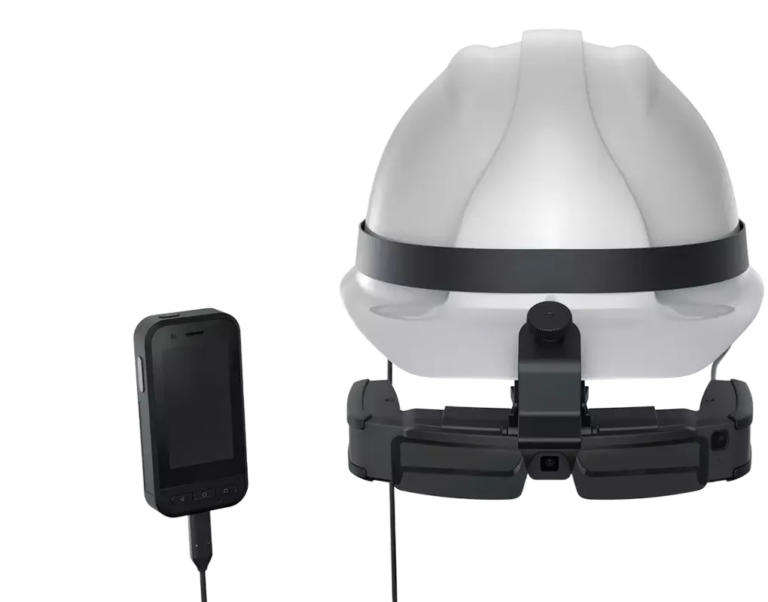 Epson Moverio BT-45CS, Epson Moverio BT-45CS mounted on a safety helmet, front view