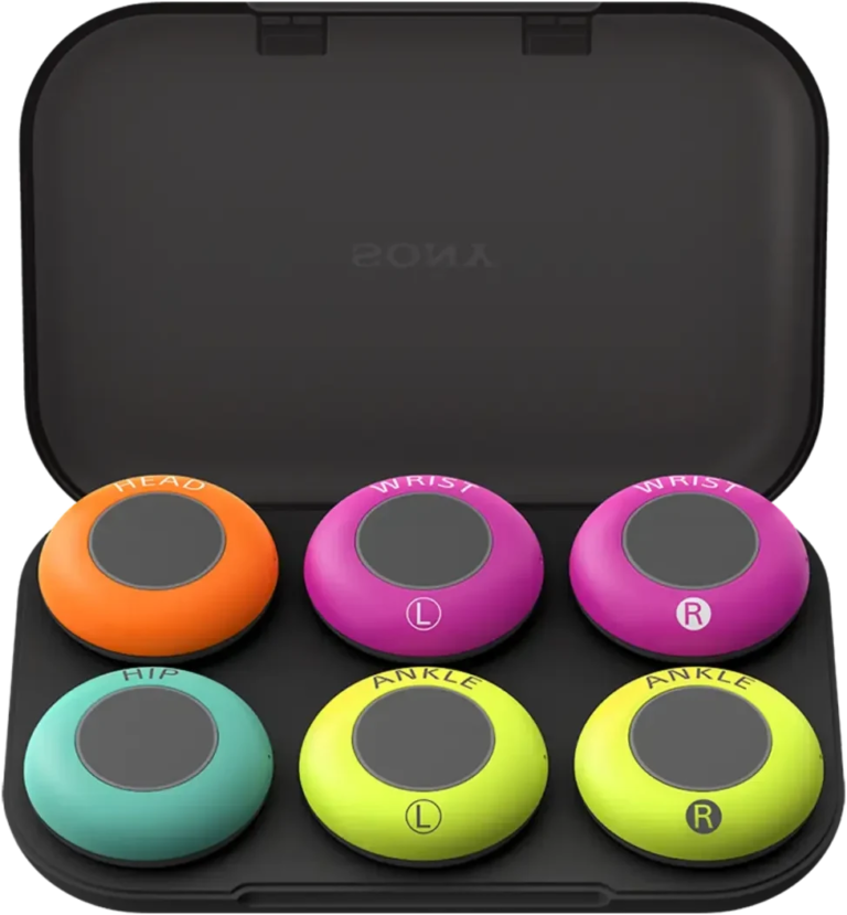 Sony mocopi sensors in an open charging case
