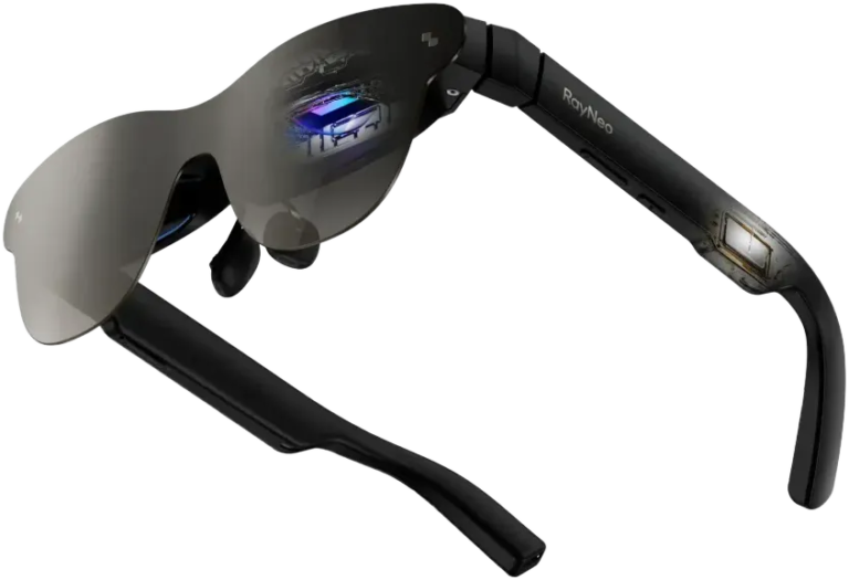 RayNeo Air 3S Pro, RayNeo Air 3s Pro, AR glasses, rear view with illuminated display